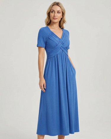 Light Grey V-Neck Midi Dress – Flattering Casual Warm-Weather Dress