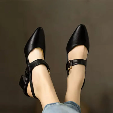 Black Block Heel Slingback Shoes – Pointed Toe Curved Heel Court Shoes