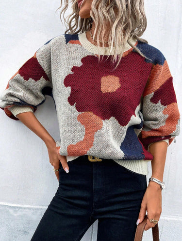 Floral Print Pullover Sweater – Charming Knit Jumper