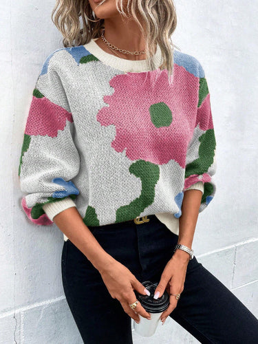 Floral Print Pullover Sweater – Charming Knit Jumper