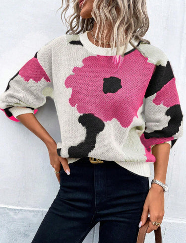 Floral Print Pullover Sweater – Charming Knit Jumper