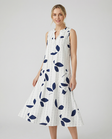 Leaf Print Maxi Dress – Stylish V-Neck Sleeveless Summer Look