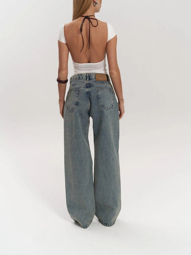 Mesh Panel Wide-Leg Jeans – High Waist Sheer Insert Denim