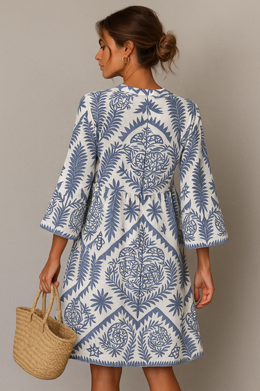 V-Neck Boho Pattern Summer Midi Dress