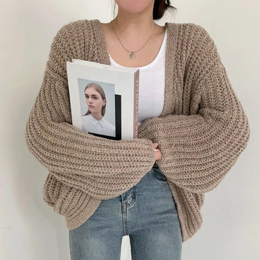 Oversized Lantern Sleeve Cardigan – Chunky Knit Open Cardi