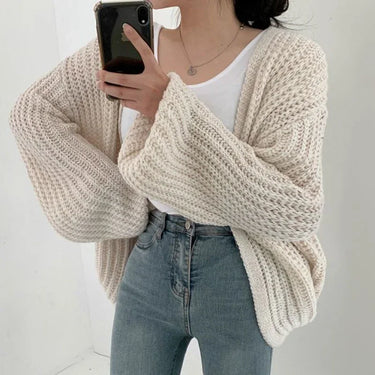 Oversized Lantern Sleeve Cardigan – Chunky Knit Open Cardi