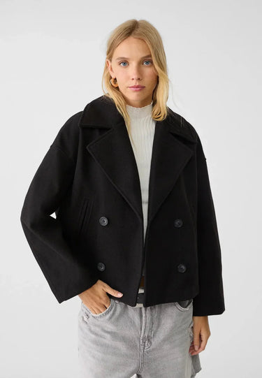 Cropped Double-Breasted Coat Jacket – Boxy Tailored Style