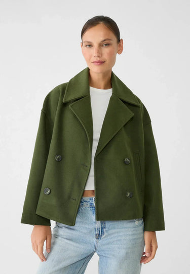 Cropped Double-Breasted Coat Jacket – Boxy Tailored Style