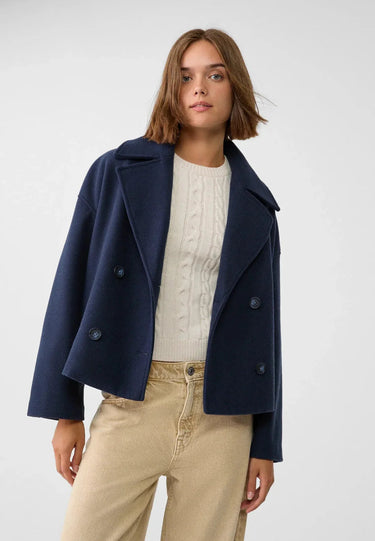 Cropped Double-Breasted Coat Jacket – Boxy Tailored Style