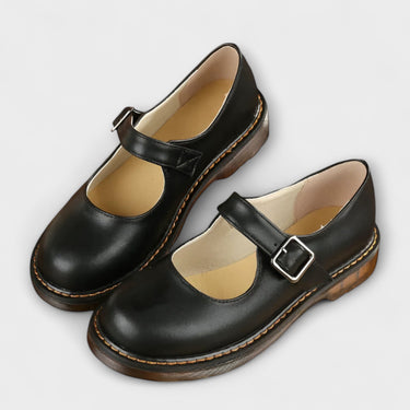 Classic Mary Jane Shoes with Buckle Strap – Flat Leather Mary Jane