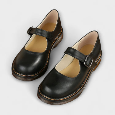 Classic Mary Jane Shoes with Buckle Strap – Flat Leather Mary Jane