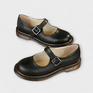Classic Mary Jane Shoes with Buckle Strap – Flat Leather Mary Jane