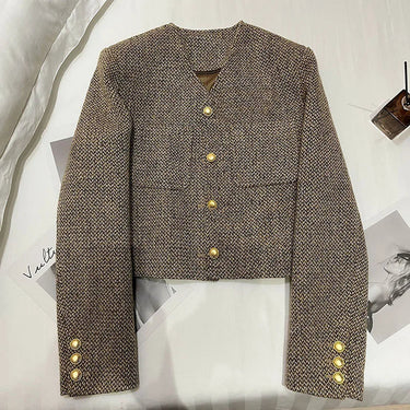 Cropped Tweed Blazer – Boxy Gold Button Jacket
