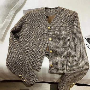 Cropped Tweed Blazer – Boxy Gold Button Jacket