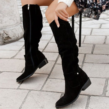 Flat Knee-High Boots – Slouchy Suede Low Heel Long Boots