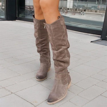 Flat Knee-High Boots – Slouchy Suede Low Heel Long Boots