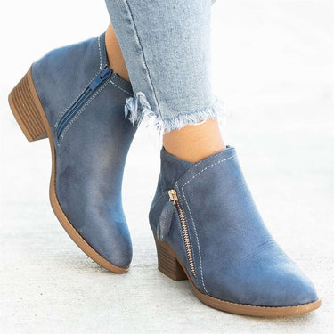 Suede Ankle Boots – Stacked Heel Side Zip Short Boots