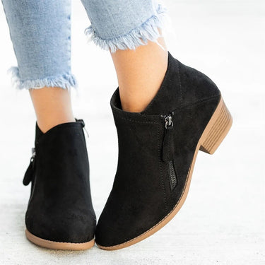Suede Ankle Boots – Stacked Heel Side Zip Short Boots