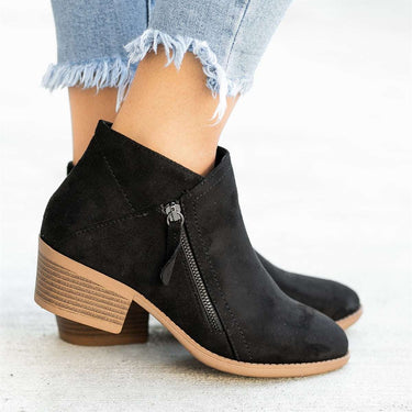 Suede Ankle Boots – Stacked Heel Side Zip Short Boots