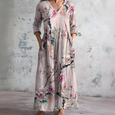 Flowy V-Neck Floral Summer Maxi Dress – Holiday Occasion Dress
