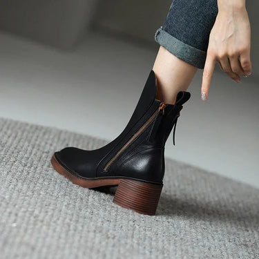 Ankle Boots with Block Heel – Faux Leather Dual Zip Everyday Boots