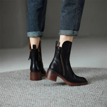 Ankle Boots with Block Heel – Faux Leather Dual Zip Everyday Boots