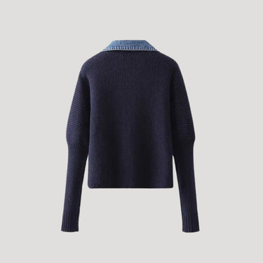 Navy Knit Cardigan – Denim Trim Contrast Cardi