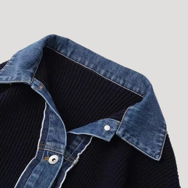 Navy Knit Cardigan – Denim Trim Contrast Cardi
