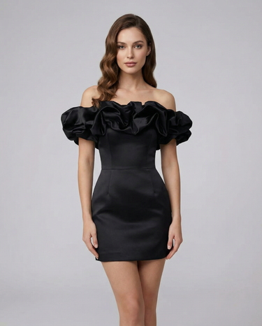 Purple Strapless Mini Dress – Wood Ear Trim Versatile Party Dress