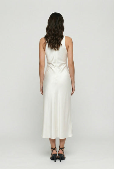 Bias Cut Cowl Neck Satin Midi Dress