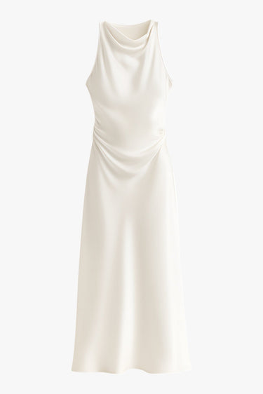Bias Cut Cowl Neck Satin Midi Dress
