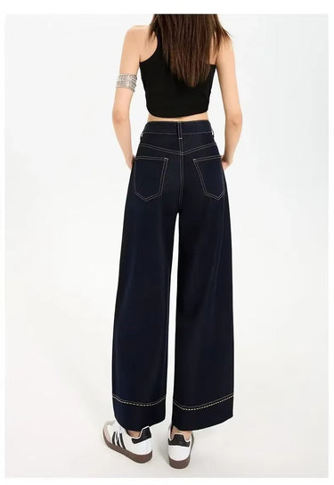 Contrast Stitch Wide-Leg Jeans – High Rise Structured Denim