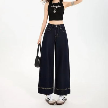 Contrast Stitch Wide-Leg Jeans – High Rise Structured Denim