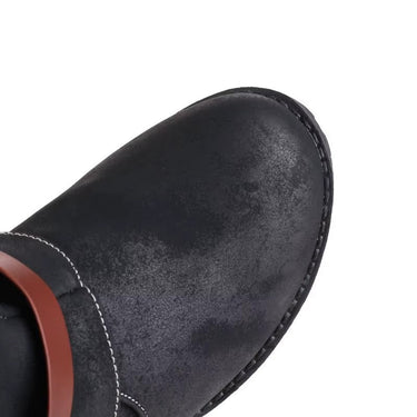 Knee-High Knit Cuff Boots – Faux Leather Slouch Winter Boots