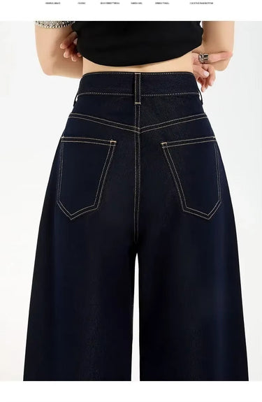 Contrast Stitch Wide-Leg Jeans – High Rise Structured Denim