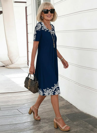 Round Neck Floral A-Line Summer Dress