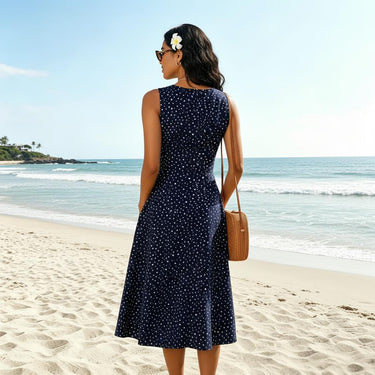 Round Neck Polka Dot Fit and Flare Midi Dress