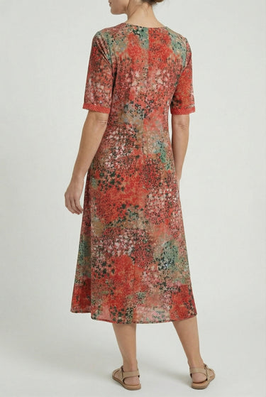 Short Sleeve Floral Print Relaxed Midi Dress with Pockets