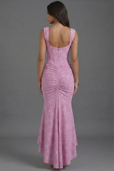 Square Neck Corset Fishtail Maxi Dress in Floral Jacquard