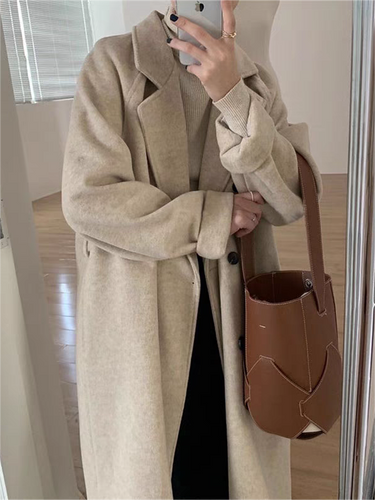 Belted Wool Coat – Classic Double-Breasted Longline Coat