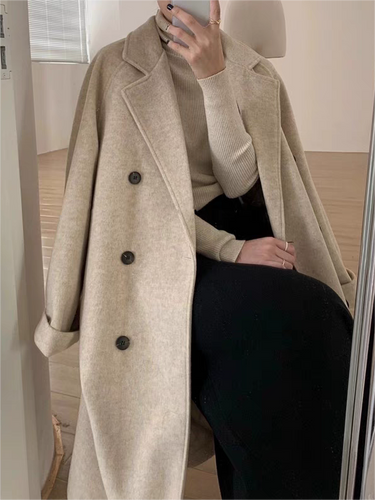 Belted Wool Coat – Classic Double-Breasted Longline Coat