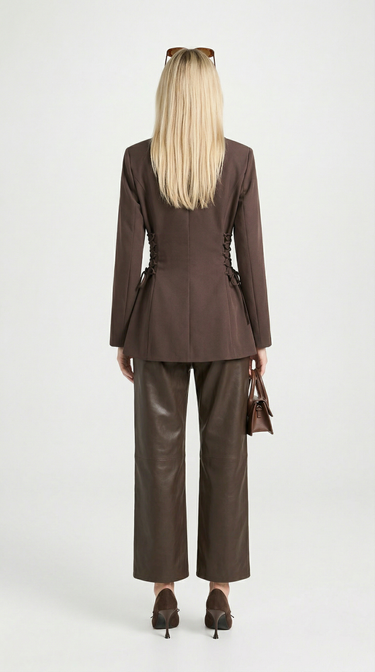 Brown Lace-Up Tailored Blazer – Side Detail Jacket