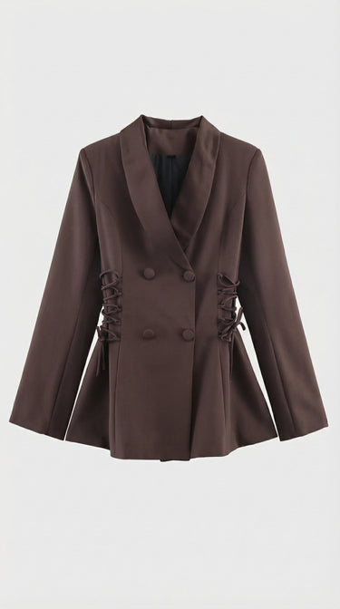 Brown Lace-Up Tailored Blazer – Side Detail Jacket