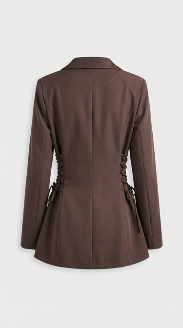 Brown Lace-Up Tailored Blazer – Side Detail Jacket
